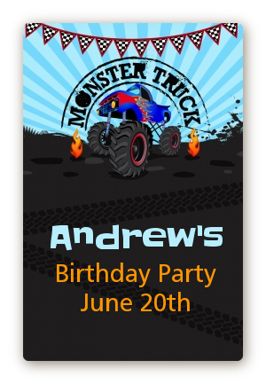 Monster Truck - Custom Large Rectangle Birthday Party Sticker/Labels