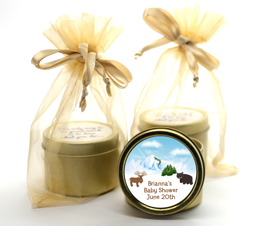 Moose and Bear - Baby Shower Gold Tin Candle Favors