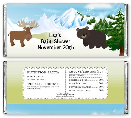 Moose and Bear - Personalized Baby Shower Candy Bar Wrappers