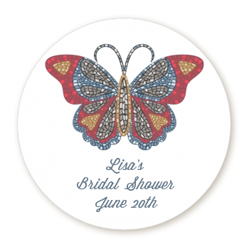 Mosaic Butterfly - Round Personalized Bridal Shower Sticker Labels