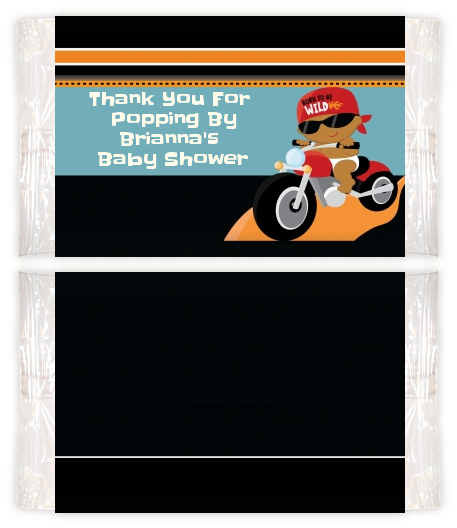 Motorcycle African American Baby Boy - Personalized Popcorn Wrapper Baby Shower Favors
