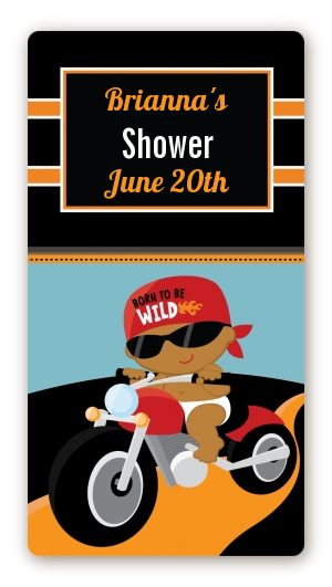 Motorcycle African American Baby Boy - Custom Rectangle Baby Shower Sticker/Labels