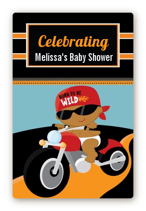 Motorcycle African American Baby Boy - Custom Large Rectangle Baby Shower Sticker/Labels