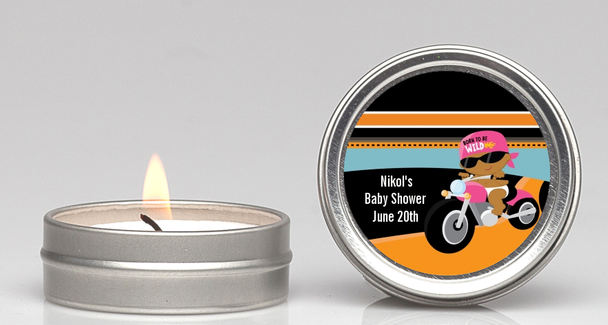 Motorcycle African American Baby Girl - Baby Shower Candle Favors