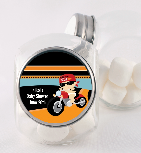 Motorcycle Baby - Personalized Baby Shower Candy Jar