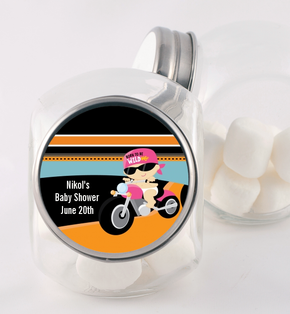 Motorcycle Baby Girl - Personalized Baby Shower Candy Jar
