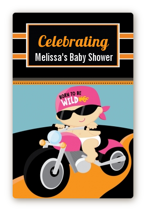 Motorcycle Baby Girl - Custom Large Rectangle Baby Shower Sticker/Labels