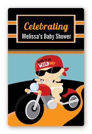 Motorcycle Baby - Custom Large Rectangle Baby Shower Sticker/Labels