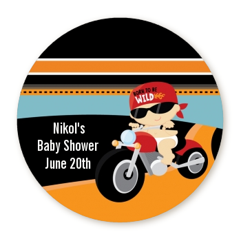 Motorcycle Baby - Round Personalized Baby Shower Sticker Labels