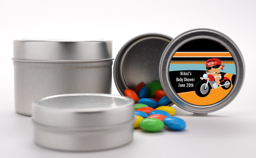 Motorcycle Hispanic Baby Boy - Custom Baby Shower Favor Tins