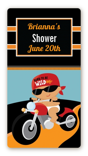 Motorcycle Hispanic Baby Boy - Custom Rectangle Baby Shower Sticker/Labels