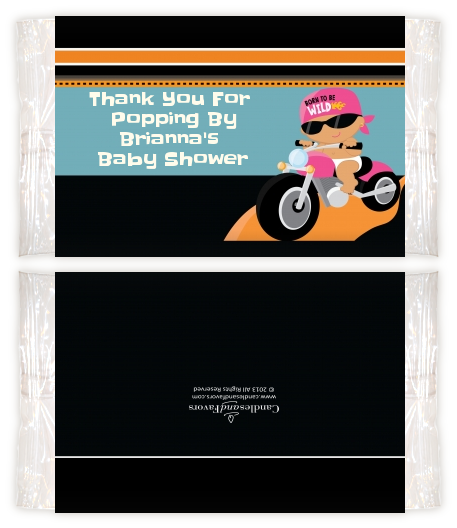 Motorcycle Hispanic Baby Girl - Personalized Popcorn Wrapper Baby Shower Favors