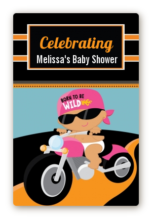 Motorcycle Hispanic Baby Girl - Custom Large Rectangle Baby Shower Sticker/Labels