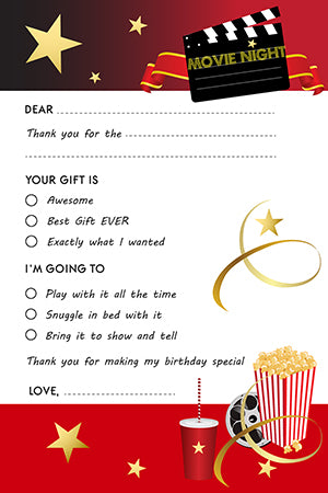 Movie Night - Birthday Party Fill In Thank You Cards