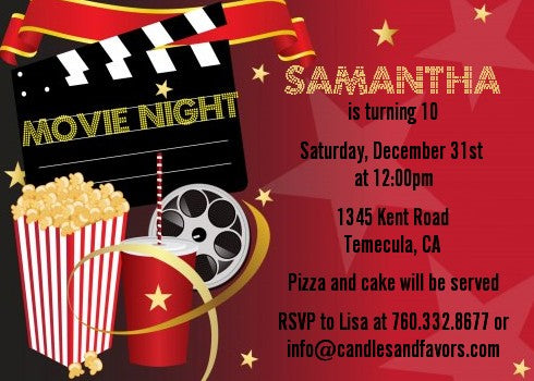 Movie Night - Birthday Party Invitations
