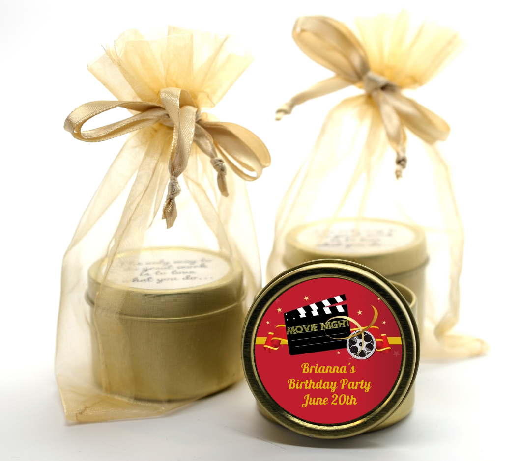 Movie Night - Birthday Party Gold Tin Candle Favors