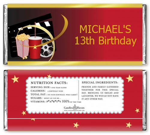 Movie Night - Personalized Birthday Party Candy Bar Wrappers