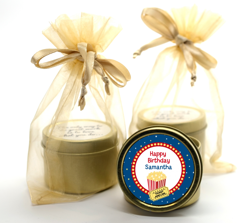 Movie Theater - Birthday Party Gold Tin Candle Favors