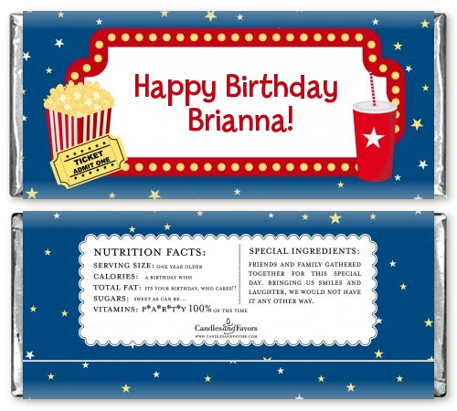 Movie Theater - Personalized Birthday Party Candy Bar Wrappers