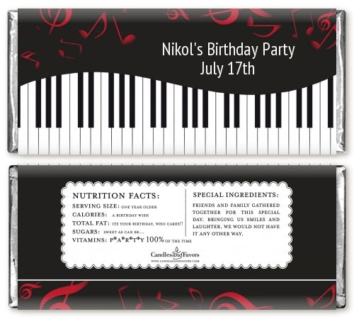 Musical Notes Black and White - Personalized Birthday Party Candy Bar Wrappers