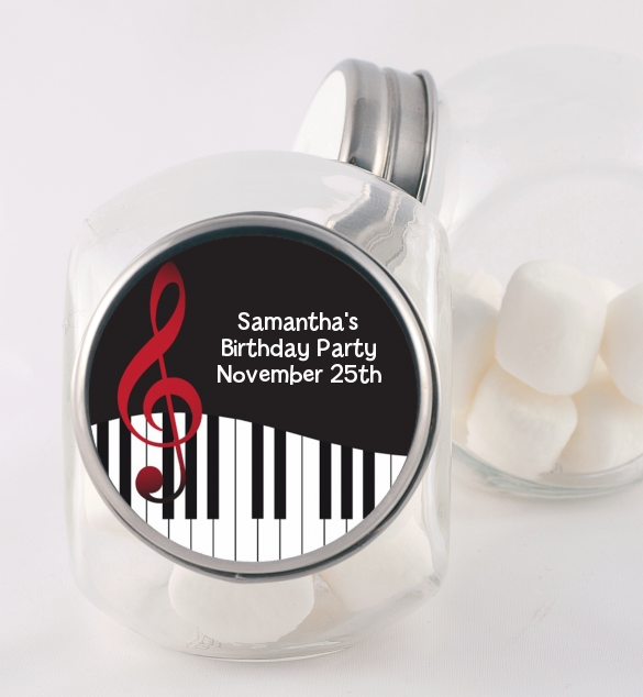 Musical Notes Black and White - Personalized Birthday Party Candy Jar