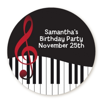 Musical Notes Black and White - Round Personalized Birthday Party Sticker Labels