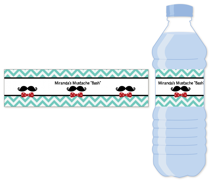 Mustache Bash - Personalized Birthday Party Water Bottle Labels