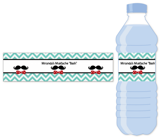 Mustache Bash - Personalized Birthday Party Water Bottle Labels