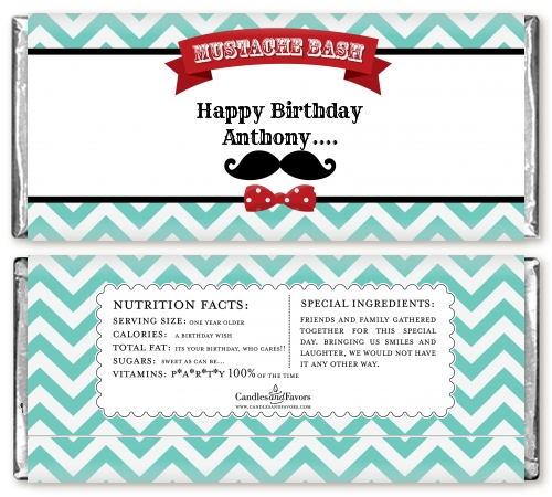Mustache Bash - Personalized Birthday Party Candy Bar Wrappers