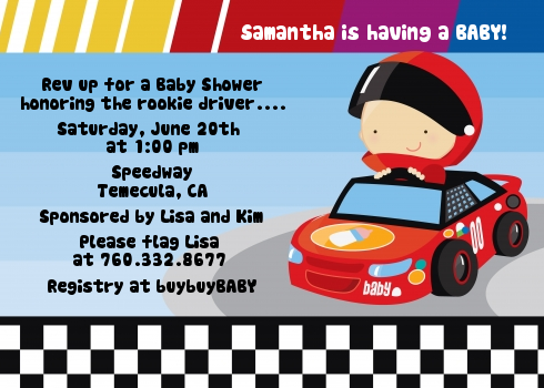Nascar Inspired Racing - Baby Shower Invitations