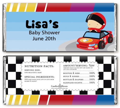 Nascar Inspired Racing - Personalized Baby Shower Candy Bar Wrappers
