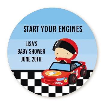 Nascar Inspired Racing - Round Personalized Baby Shower Sticker Labels