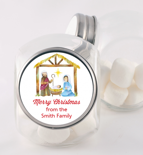 Nativity Watercolor - Personalized Christmas Candy Jar