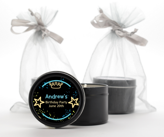 Neon Blue Glow In The Dark - Birthday Party Black Candle Tin Favors