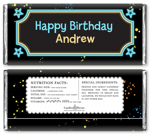 Neon Blue Glow In The Dark - Personalized Birthday Party Candy Bar Wrappers