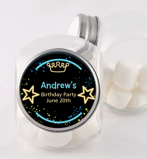 Neon Blue Glow In The Dark - Personalized Birthday Party Candy Jar
