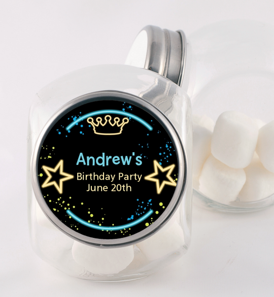 Neon Blue Glow In The Dark - Personalized Birthday Party Candy Jar