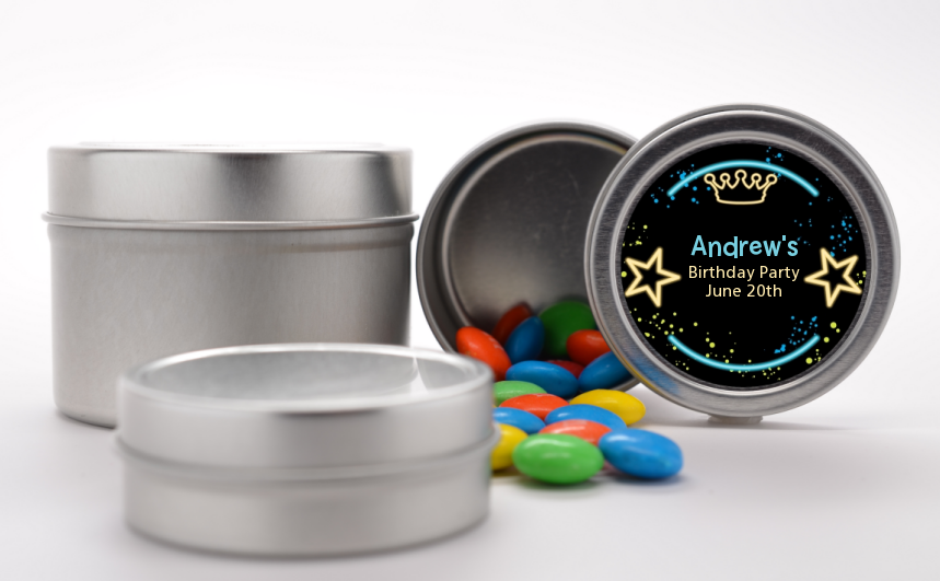 Neon Blue Glow In The Dark - Custom Birthday Party Favor Tins