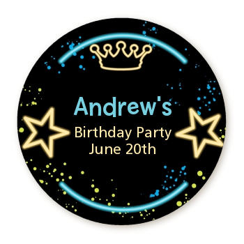 Neon Blue Glow In The Dark - Round Personalized Birthday Party Sticker Labels