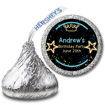Neon Blue Glow In The Dark - Hershey Kiss Birthday Party Sticker Labels