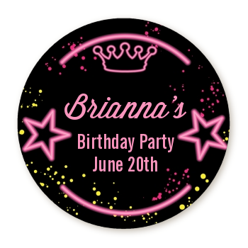 Neon Pink Glow In The Dark - Round Personalized Birthday Party Sticker Labels