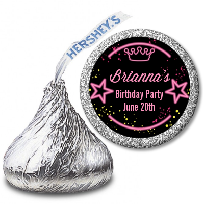 Neon Pink Glow In The Dark - Hershey Kiss Birthday Party Sticker Labels