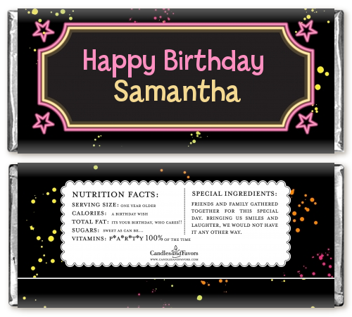 Neon Pink Glow In The Dark - Personalized Birthday Party Candy Bar Wrappers