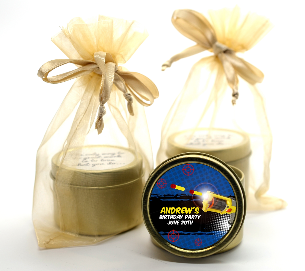 Nerf Gun - Birthday Party Gold Tin Candle Favors