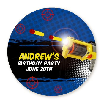 Nerf Gun - Round Personalized Birthday Party Sticker Labels