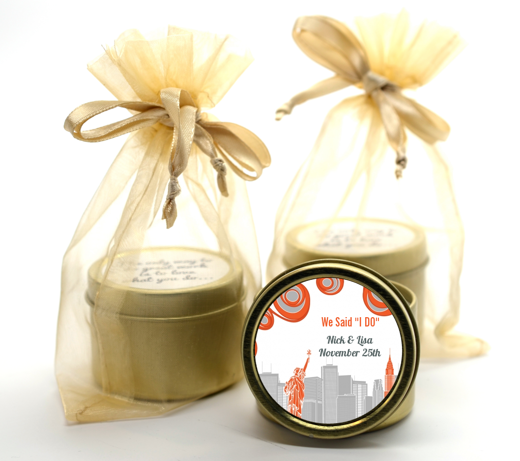 New York Skyline - Bridal Shower Gold Tin Candle Favors