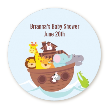 Noah's Ark - Round Personalized Baby Shower Sticker Labels