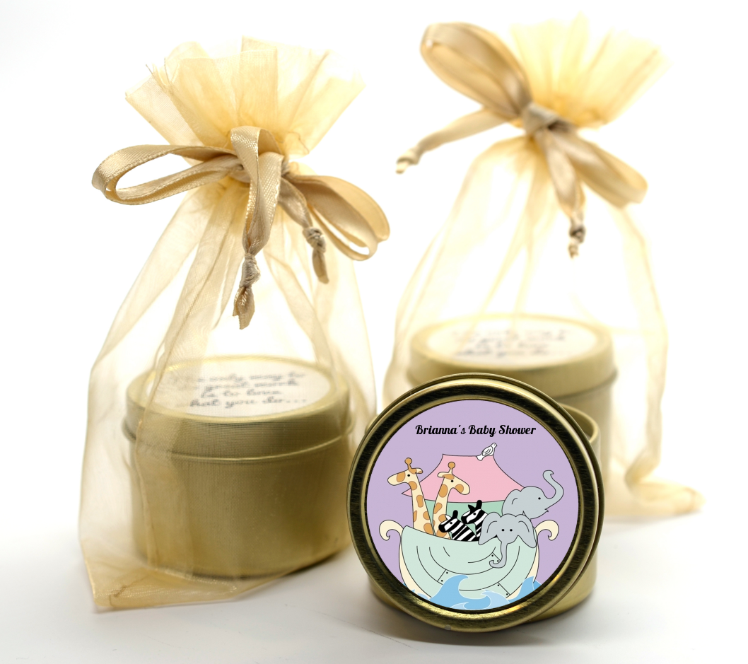 Noah's Ark Twins - Baby Shower Gold Tin Candle Favors