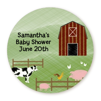 Nursery Rhyme - Old McDonald - Round Personalized Baby Shower Sticker Labels