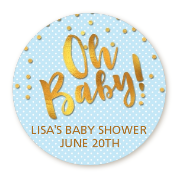 Oh Baby Shower Boy - Round Personalized Baby Shower Sticker Labels